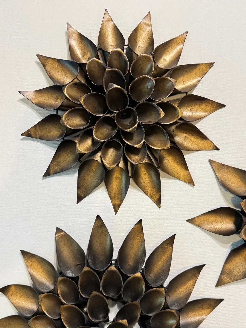 MCM 3 Vintage Metal bronze Tone Lotus Flower, Wall Sculpture 10